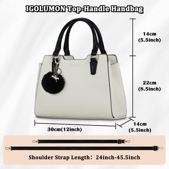 Womens Beige PU leather Top-Handle Waterproof Anti Theft Leather Purses Handbag - Picture 5 of 7